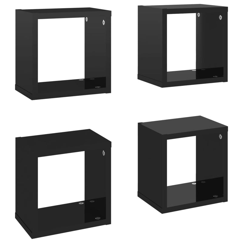 Wandschappen kubus 4 st 22x15x22 cm hoogglans zwart MeubelReus