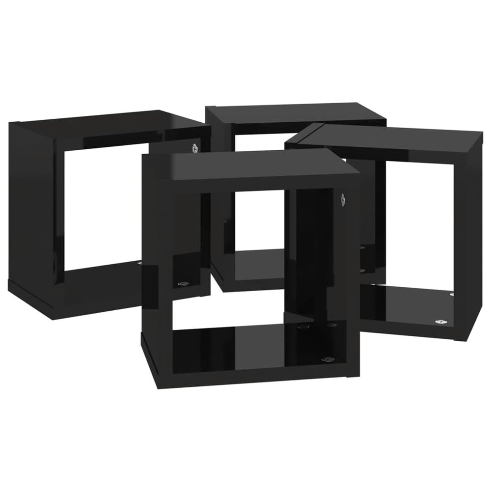 Wandschappen kubus 4 st 22x15x22 cm hoogglans zwart MeubelReus