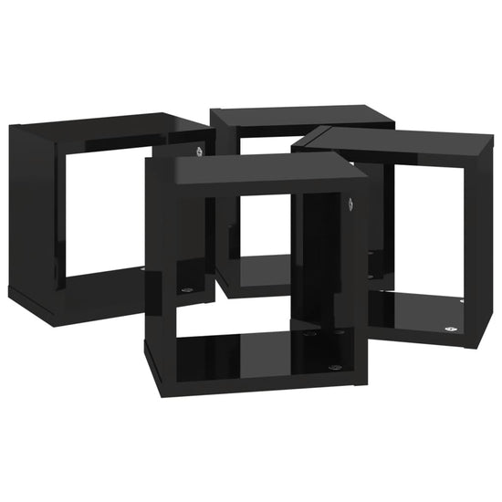 Wandschappen kubus 4 st 22x15x22 cm hoogglans zwart MeubelReus