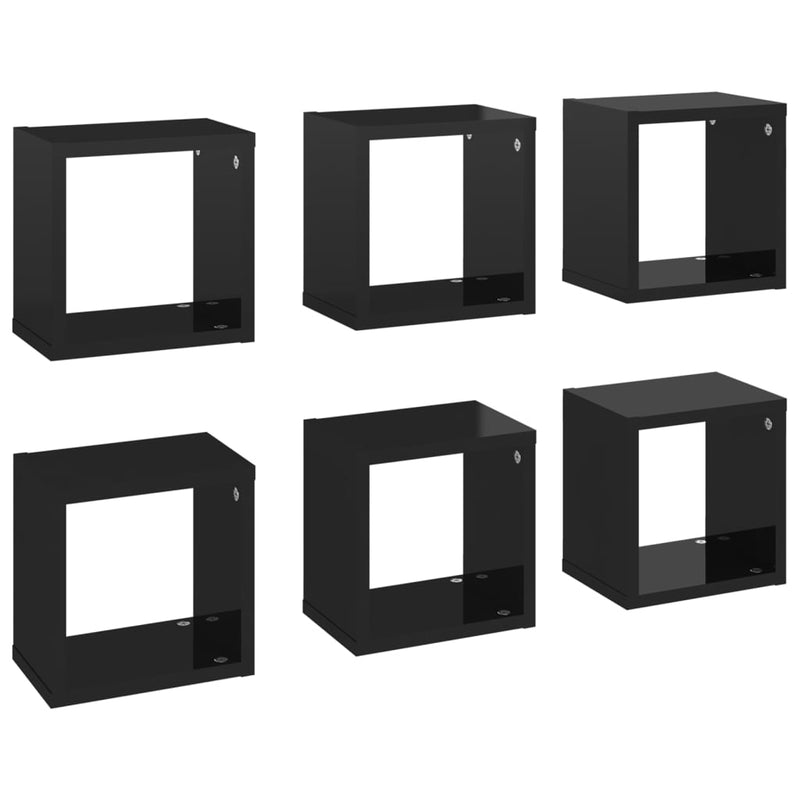 Wandschappen kubus 6 st 22x15x22 cm hoogglans zwart MeubelReus