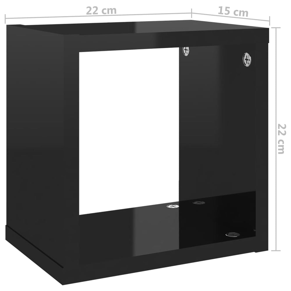 Wandschappen kubus 6 st 22x15x22 cm hoogglans zwart MeubelReus