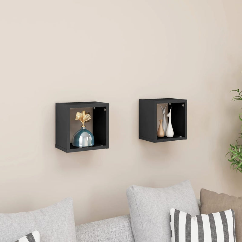 Wandschappen kubus 2 st 22x15x22 cm hoogglans grijs MeubelReus