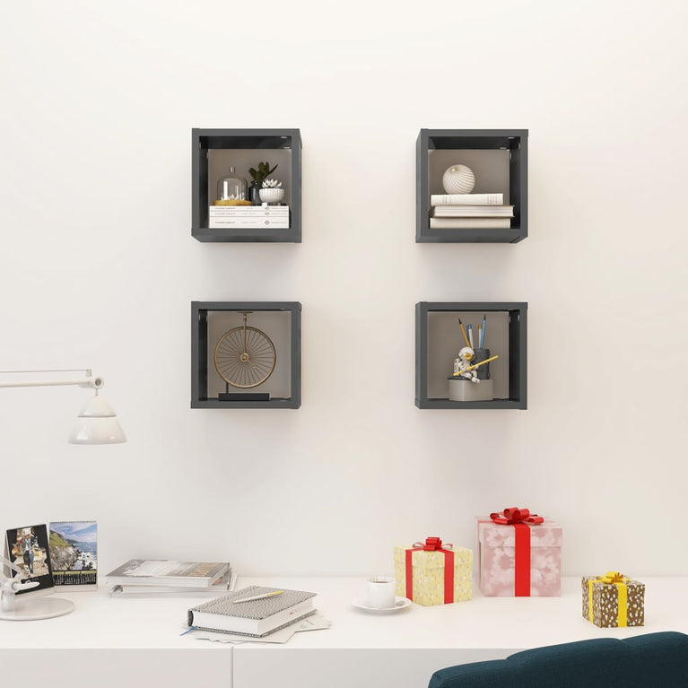 Wandschappen kubus 4 st 22x15x22 cm hoogglans grijs MeubelReus