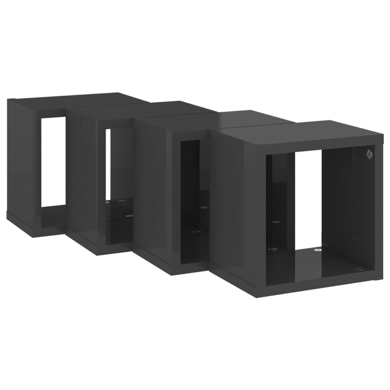 Wandschappen kubus 4 st 22x15x22 cm hoogglans grijs MeubelReus