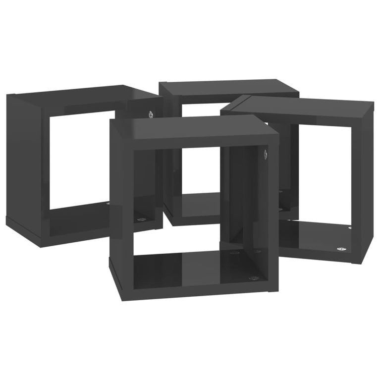 Wandschappen kubus 4 st 22x15x22 cm hoogglans grijs MeubelReus