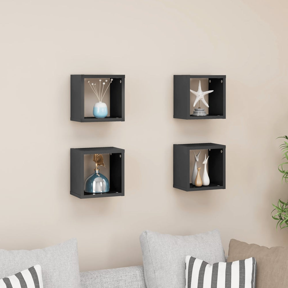 Wandschappen kubus 4 st 22x15x22 cm hoogglans grijs MeubelReus