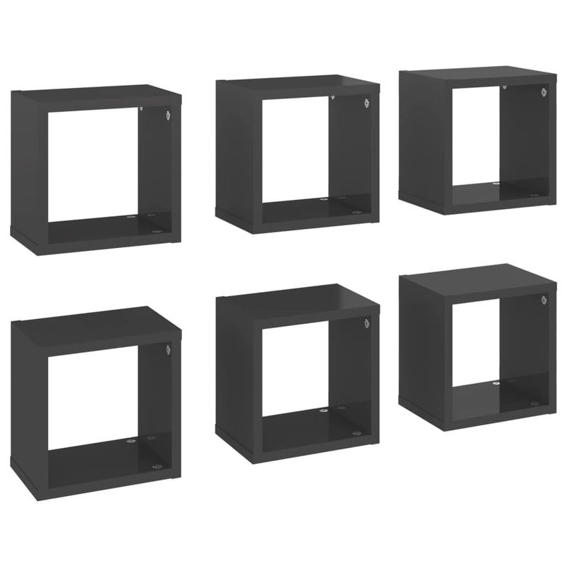 Wandschappen kubus 6 st 22x15x22 cm hoogglans grijs MeubelReus