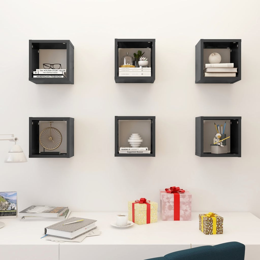Wandschappen kubus 6 st 22x15x22 cm hoogglans grijs MeubelReus