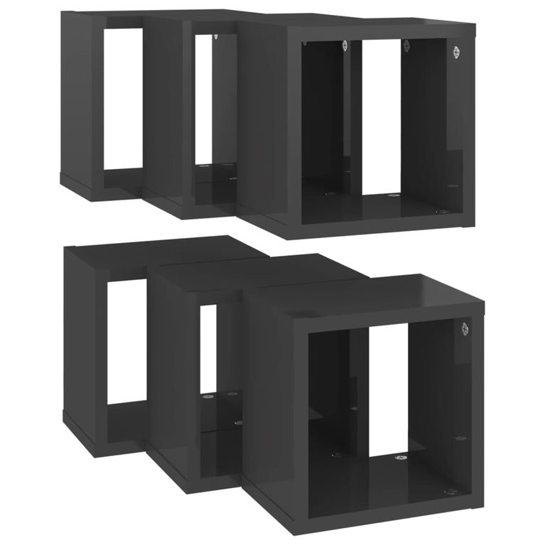 Wandschappen kubus 6 st 22x15x22 cm hoogglans grijs MeubelReus