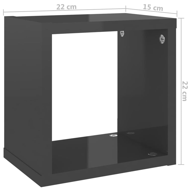 Wandschappen kubus 6 st 22x15x22 cm hoogglans grijs MeubelReus