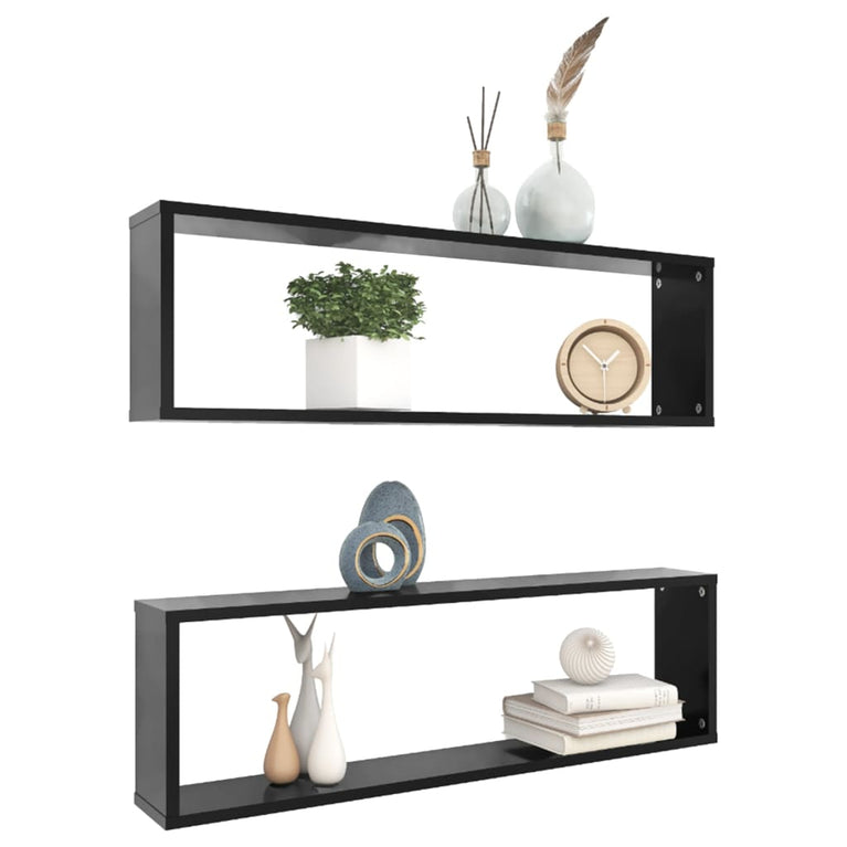 Wandschappen kubus 2 st 100x15x30 cm spaanplaat zwart MeubelReus