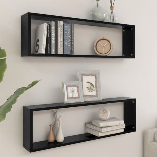 Wandschappen kubus 2 st 100x15x30 cm spaanplaat zwart MeubelReus