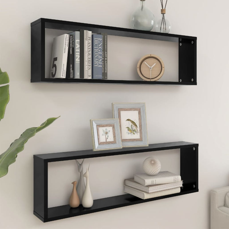 Wandschappen kubus 2 st 100x15x30 cm spaanplaat zwart MeubelReus