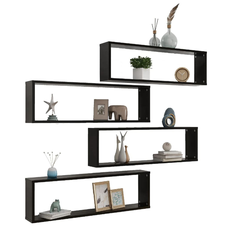 Wandschappen kubus 4 st 100x15x30 cm spaanplaat zwart MeubelReus