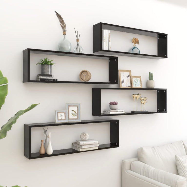 Wandschappen kubus 4 st 100x15x30 cm spaanplaat zwart MeubelReus