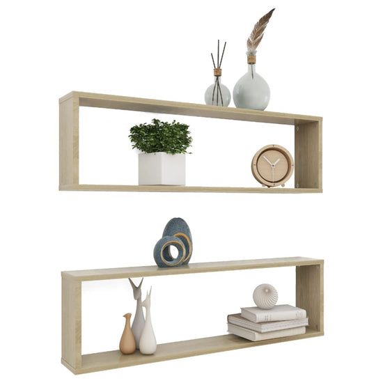 Wandschappen kubus 2 st 100x15x30 cm spaanplaat sonoma eiken MeubelReus