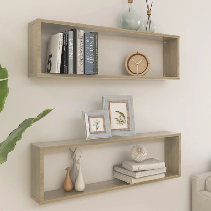 Wandschappen kubus 2 st 100x15x30 cm spaanplaat sonoma eiken MeubelReus
