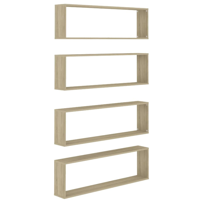 Wandschappen kubus 4 st 100x15x30 cm spaanplaat sonoma eiken