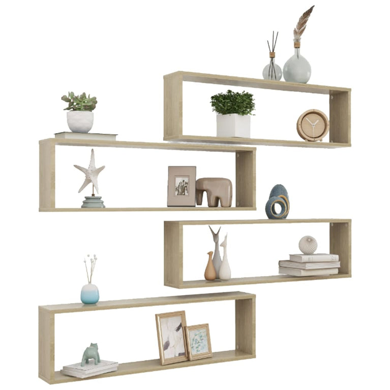 Wandschappen kubus 4 st 100x15x30 cm spaanplaat sonoma eiken