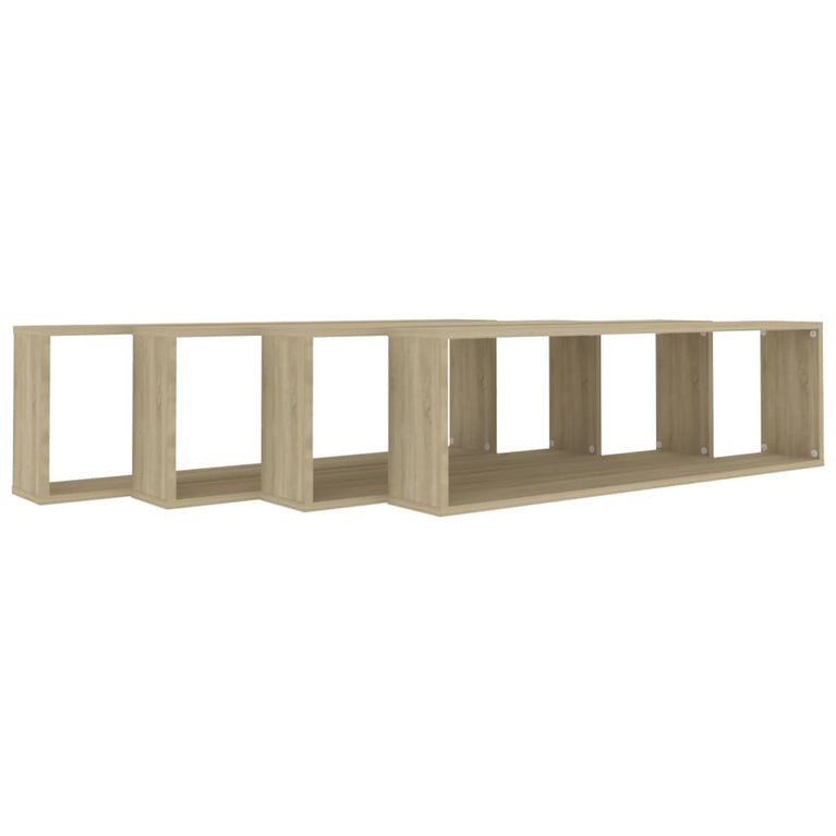 Wandschappen kubus 4 st 100x15x30 cm spaanplaat sonoma eiken