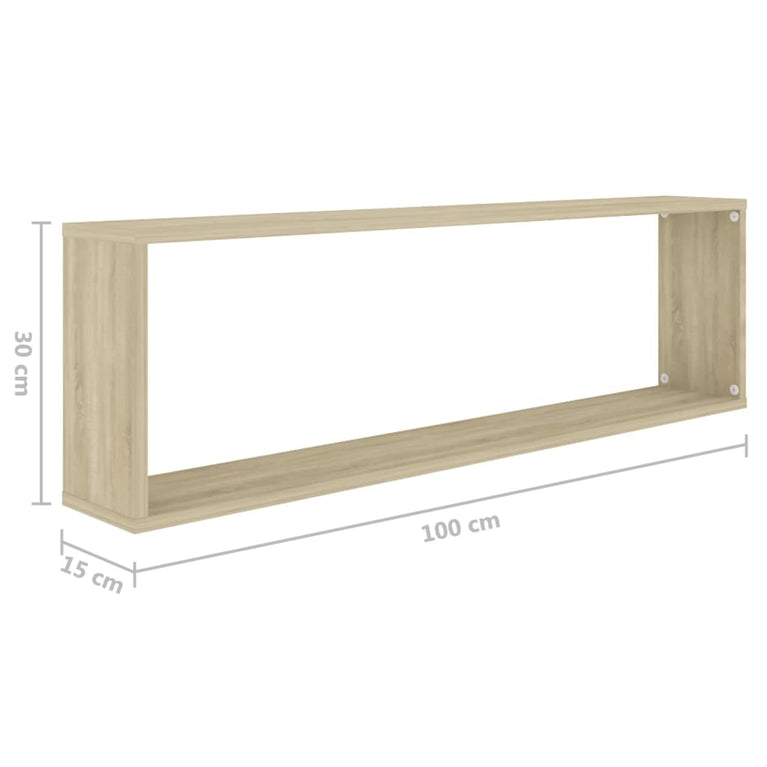 Wandschappen kubus 4 st 100x15x30 cm spaanplaat sonoma eiken