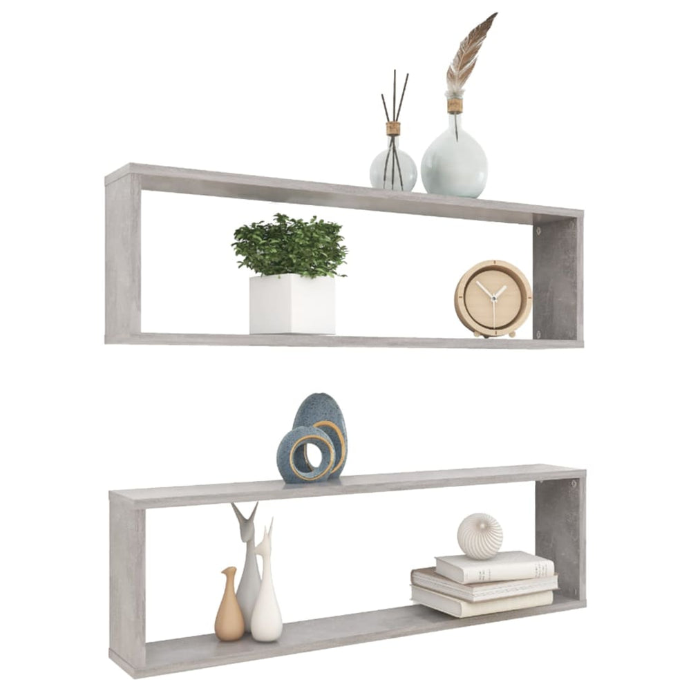 Wandschappen kubus 2 st 100x15x30 cm spaanplaat betongrijs MeubelReus