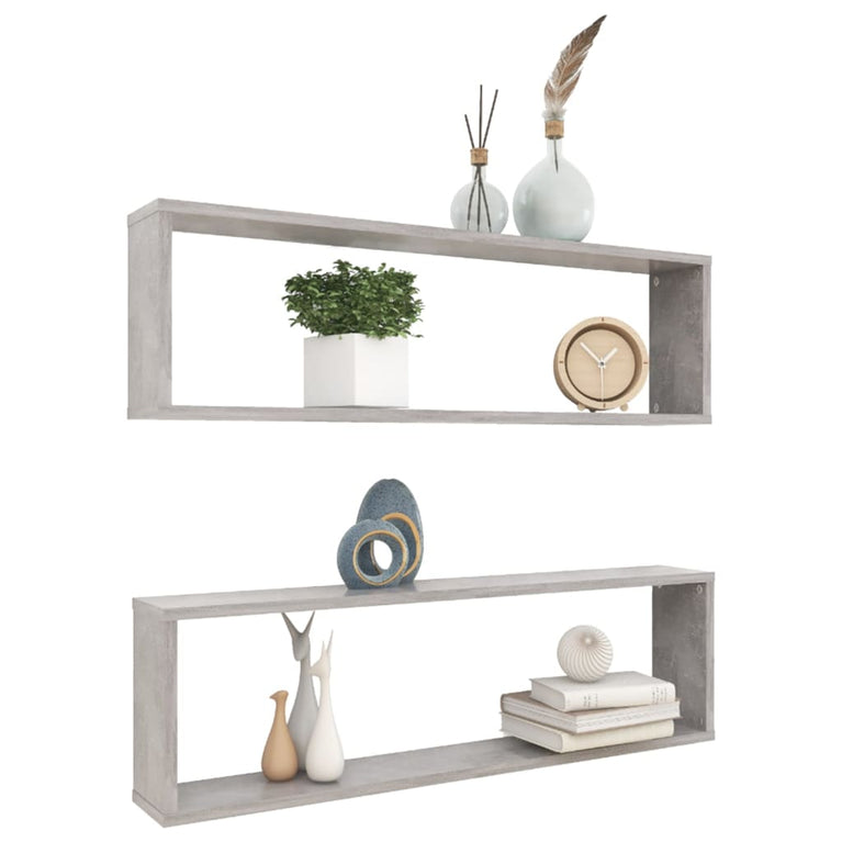 Wandschappen kubus 2 st 100x15x30 cm spaanplaat betongrijs MeubelReus