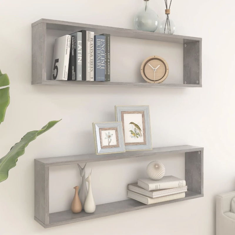 Wandschappen kubus 2 st 100x15x30 cm spaanplaat betongrijs MeubelReus