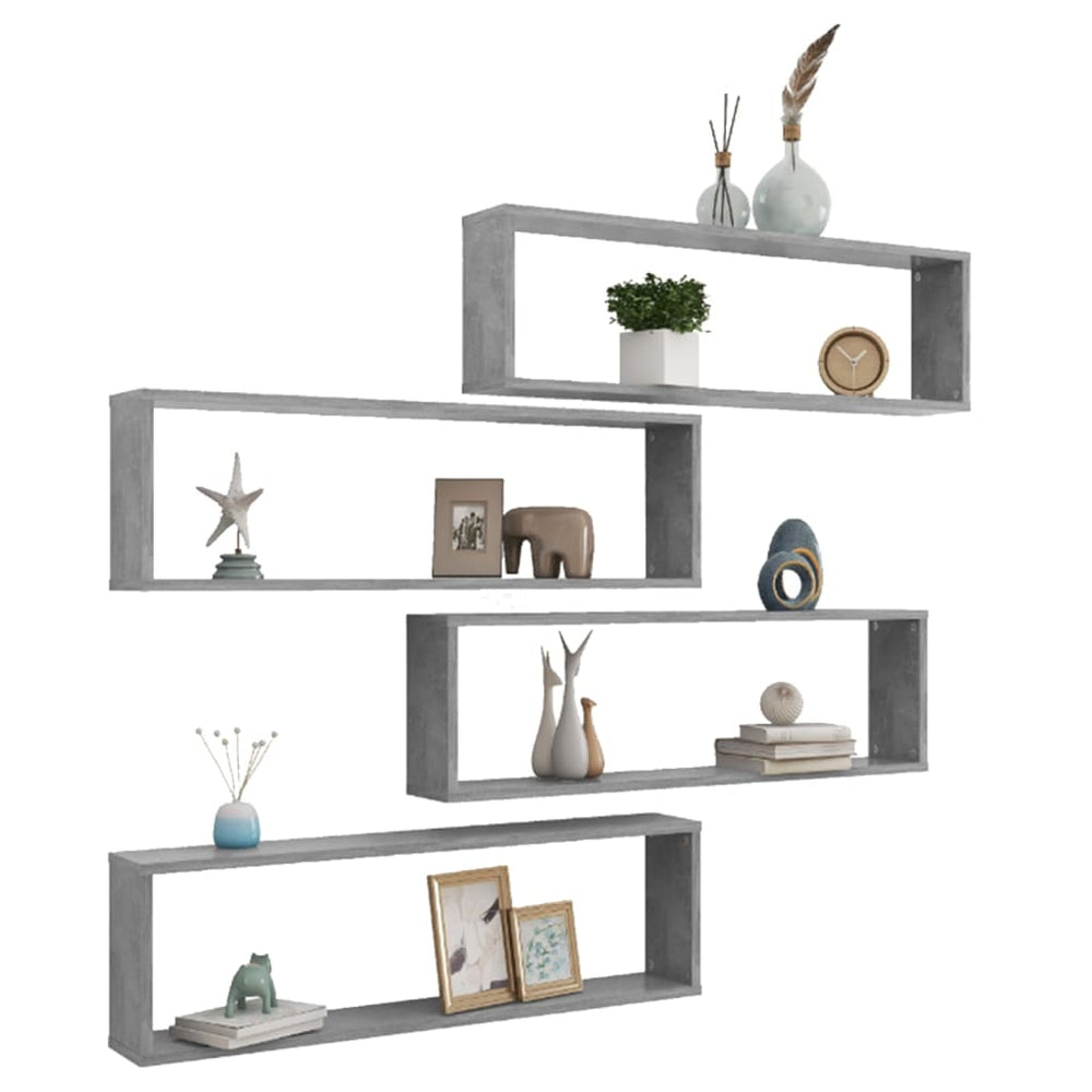 Wandschappen kubus 4 st 100x15x30 cm spaanplaat betongrijs MeubelReus