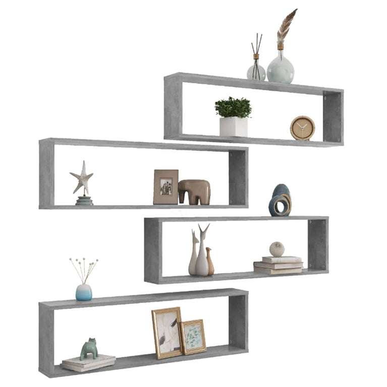 Wandschappen kubus 4 st 100x15x30 cm spaanplaat betongrijs MeubelReus