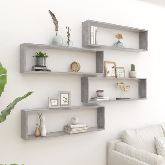 Wandschappen kubus 4 st 100x15x30 cm spaanplaat betongrijs MeubelReus
