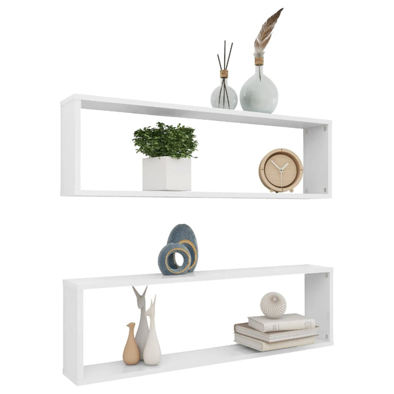 Wandschappen kubus 2 st 100x15x30 cm spaanplaat hoogglans wit