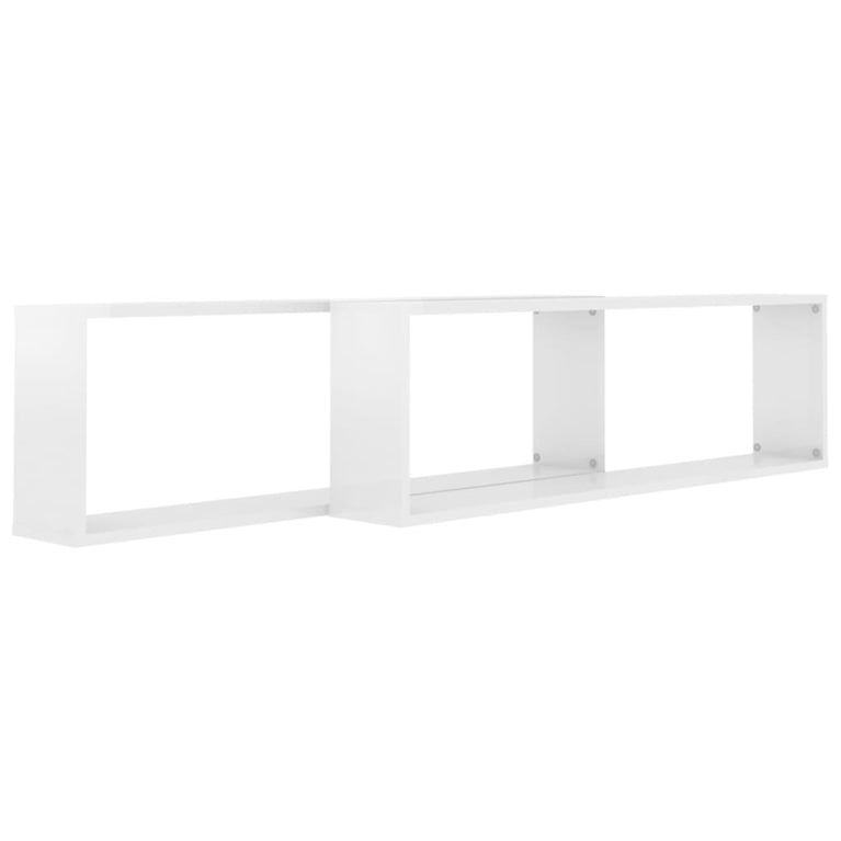 Wandschappen kubus 2 st 100x15x30 cm spaanplaat hoogglans wit