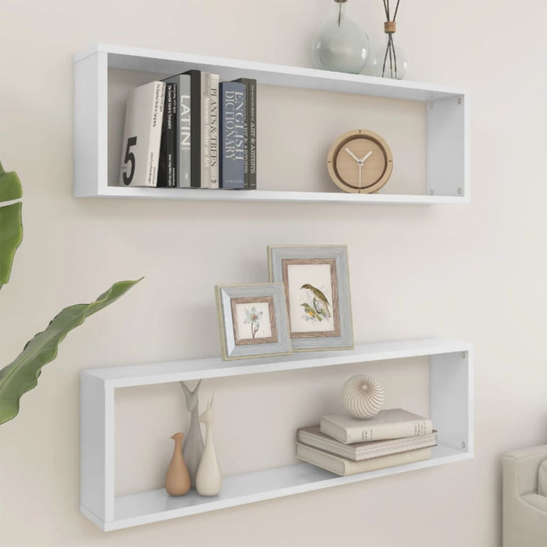 Wandschappen kubus 2 st 100x15x30 cm spaanplaat hoogglans wit