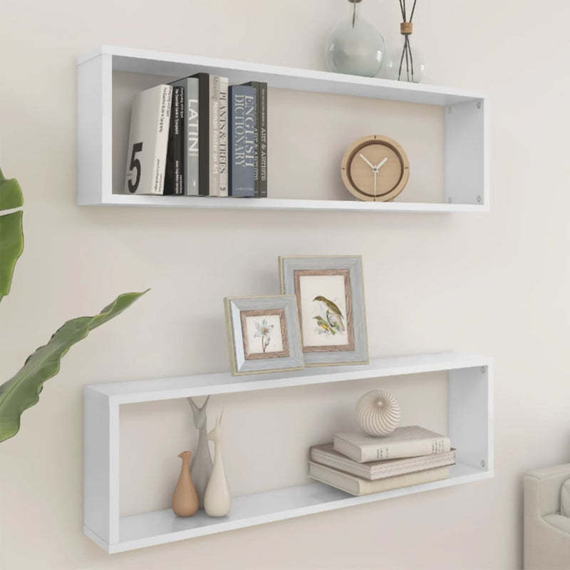 Wandschappen kubus 2 st 100x15x30 cm spaanplaat hoogglans wit
