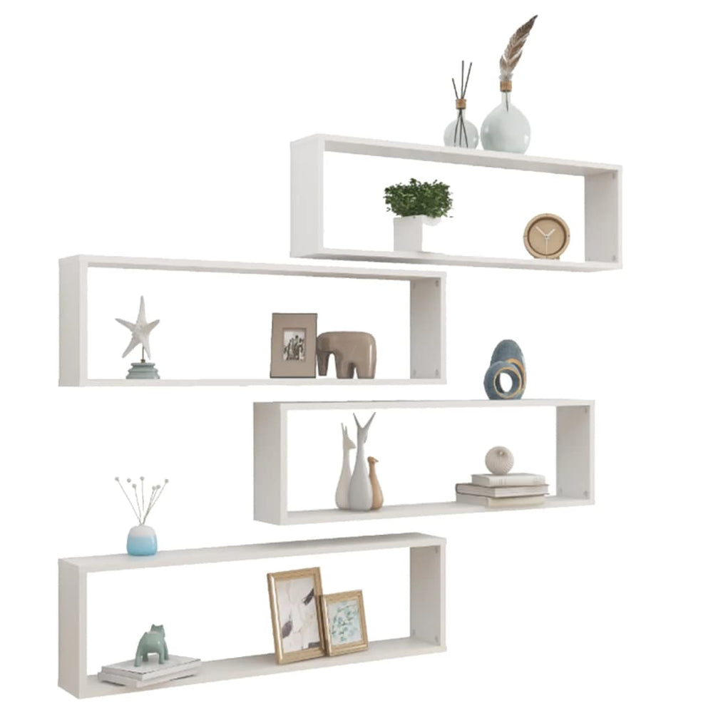 Wandschappen kubus 4 st 100x15x30 cm spaanplaat hoogglans wit MeubelReus
