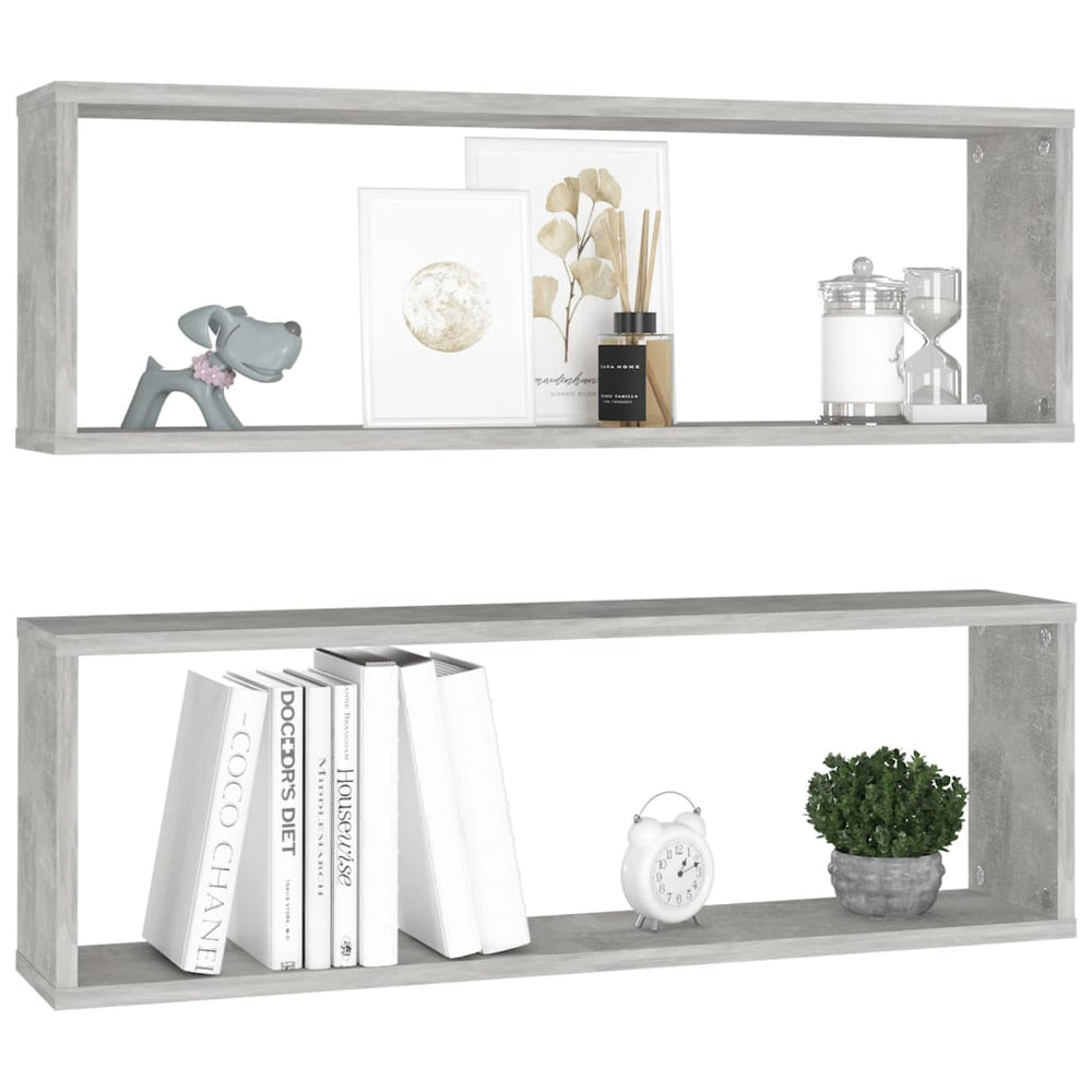Wandschappen kubus 2 st 80x15x26,5 cm spaanplaat betongrijs MeubelReus