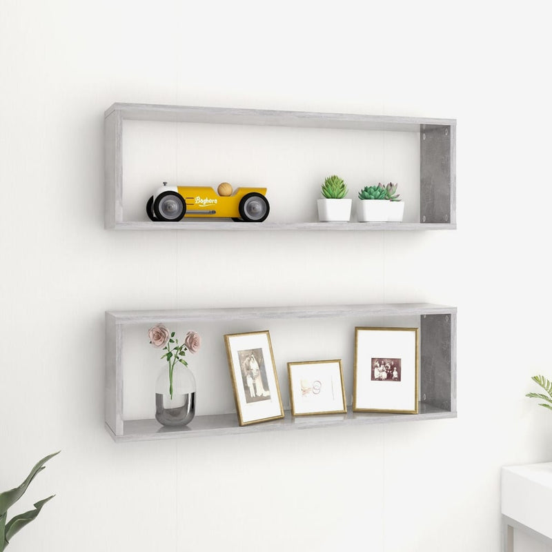Wandschappen kubus 2 st 80x15x26,5 cm spaanplaat betongrijs MeubelReus