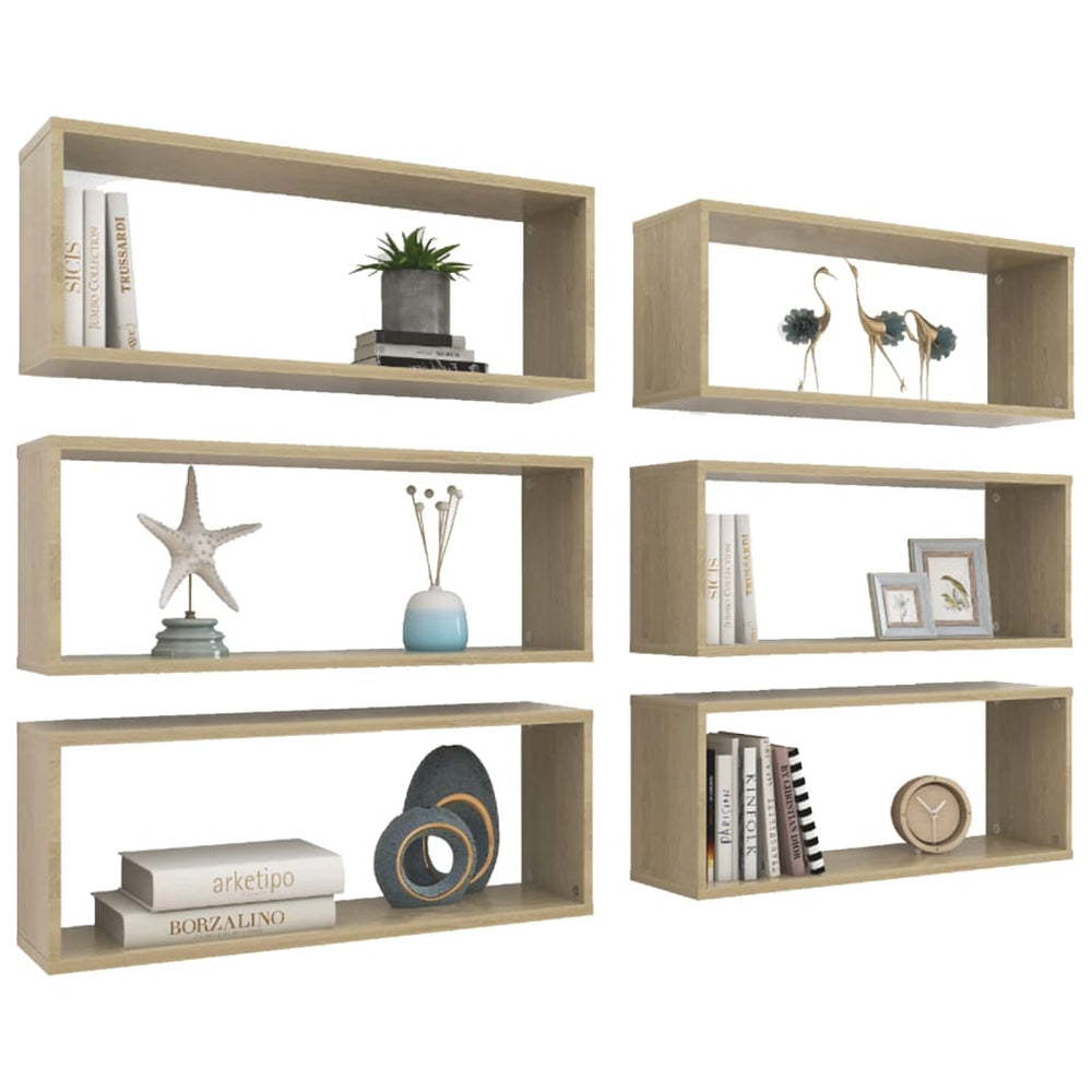 Wandschappen kubus 6 st 60x15x23 cm spaanplaat sonoma eiken MeubelReus