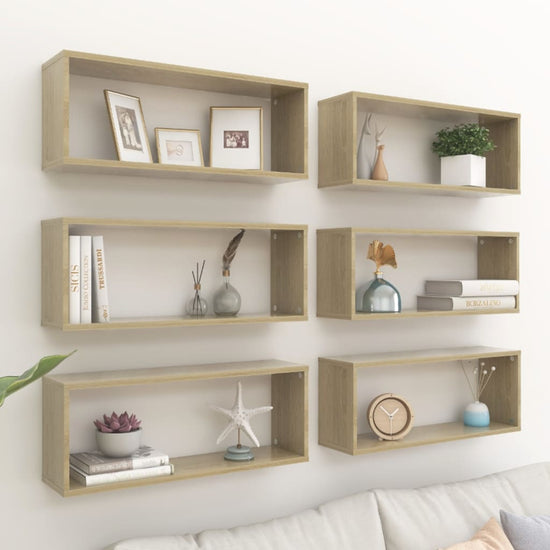 Wandschappen kubus 6 st 60x15x23 cm spaanplaat sonoma eiken MeubelReus
