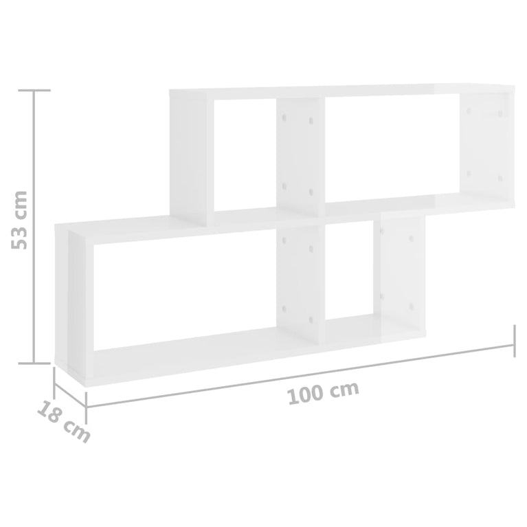 Wandschap 100x18x53 cm spaanplaat hoogglans wit MeubelReus