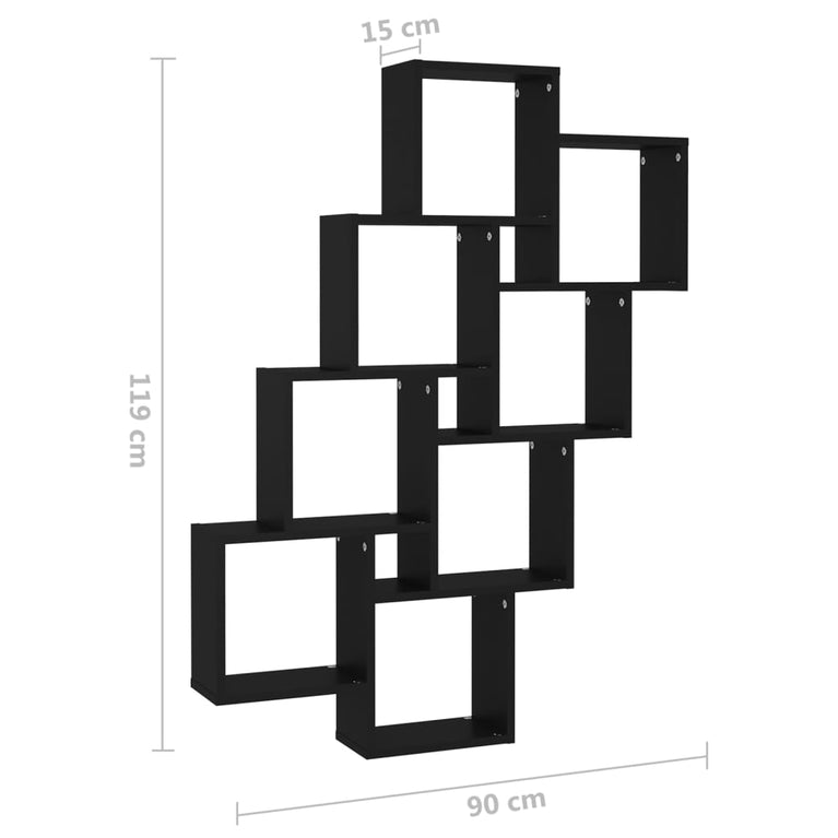 Wandschap kubus 90x15x119 cm spaanplaat zwart MeubelReus