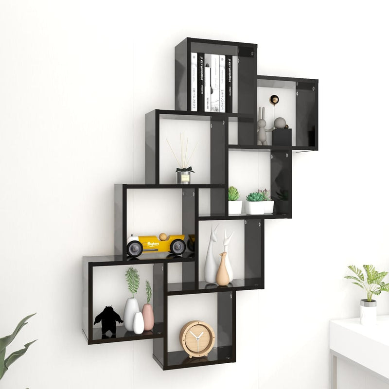 Wandschap kubus 90x15x119 cm spaanplaat zwart MeubelReus