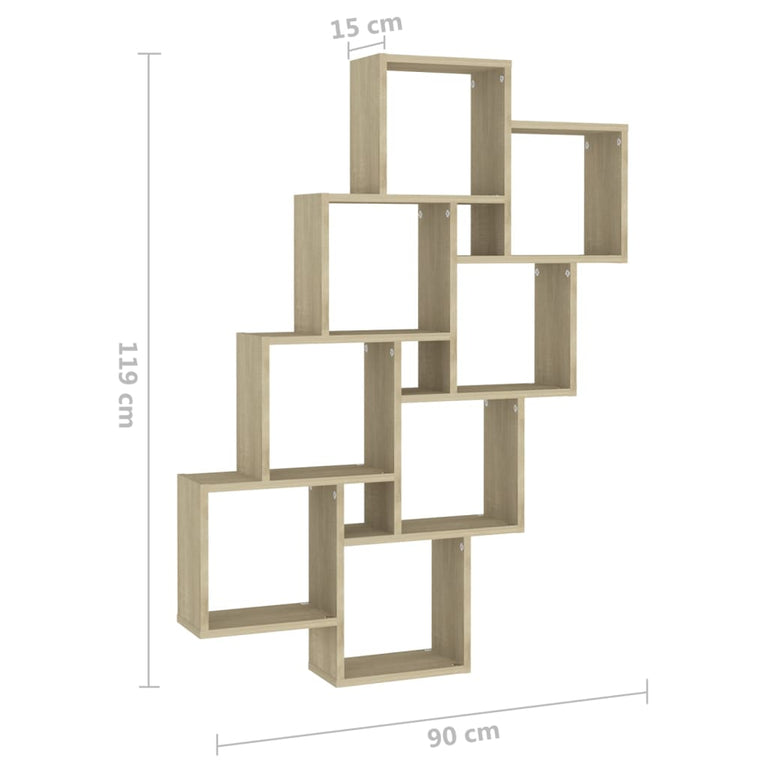 Wandschap kubus 90x15x119 cm spaanplaat sonoma eikenkleurig
