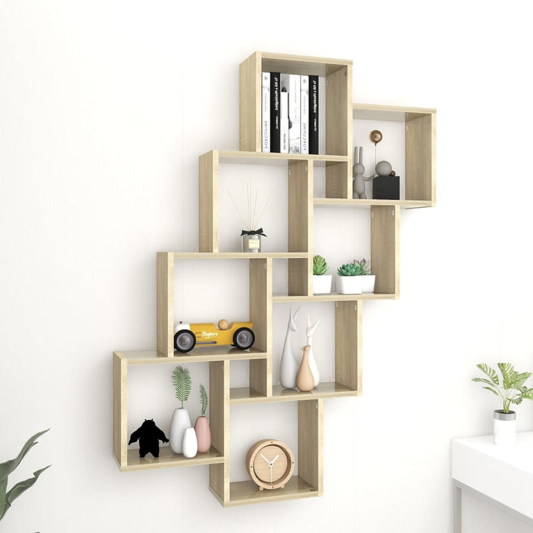 Wandschap kubus 90x15x119 cm spaanplaat sonoma eikenkleurig