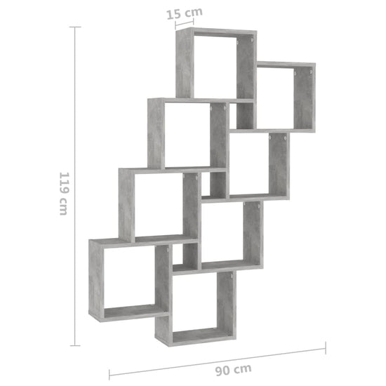 Wandschap kubus 90x15x119 cm spaanplaat betongrijs MeubelReus