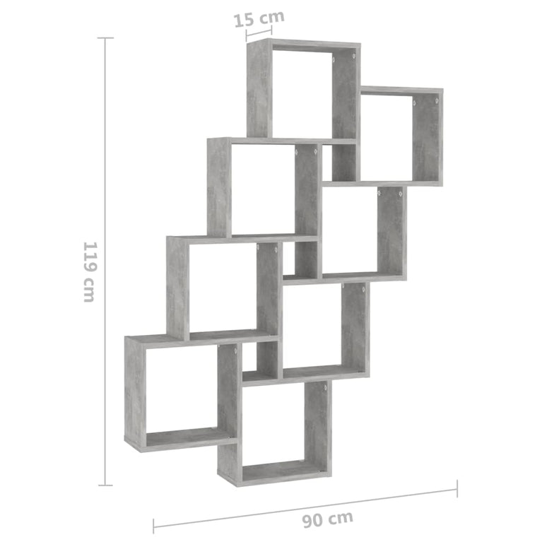 Wandschap kubus 90x15x119 cm spaanplaat betongrijs MeubelReus