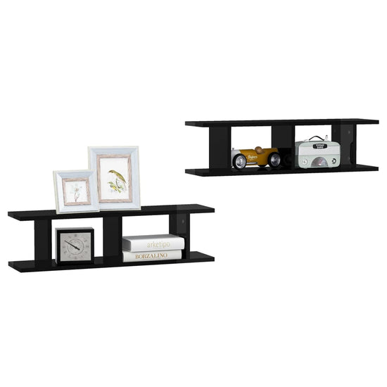 Wandschappen 2 st 75x18x20 cm bewerkt hout hoogglans zwart MeubelReus
