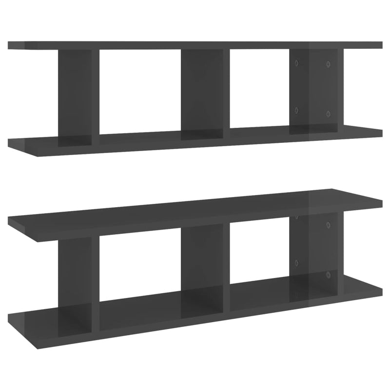 Wandschappen 2 st 75x18x20 cm bewerkt hout hoogglans grijs MeubelReus