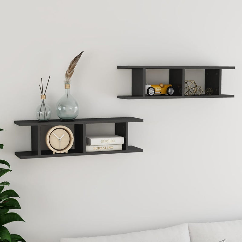 Wandschappen 2 st 75x18x20 cm bewerkt hout hoogglans grijs MeubelReus